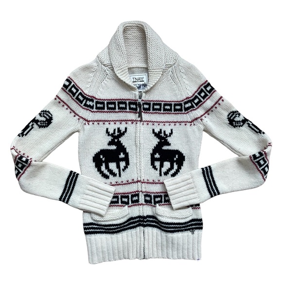 TNA Sweaters - Aritzia TNA Sea to Sky Lambswool Sweater Cowichan Zip Cardigan Size S
